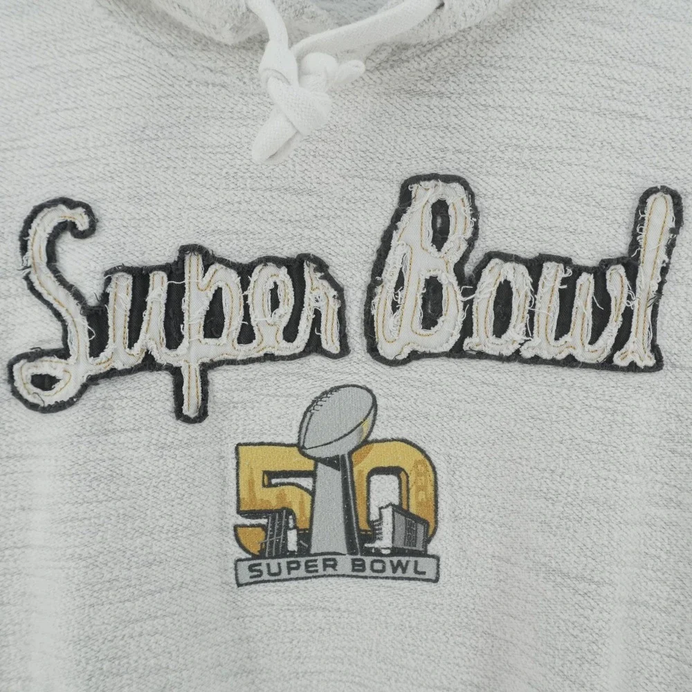 NFL Super Bowl 50 Hoodie Mens Large Gray Slub Knit Applique Sweatshirt